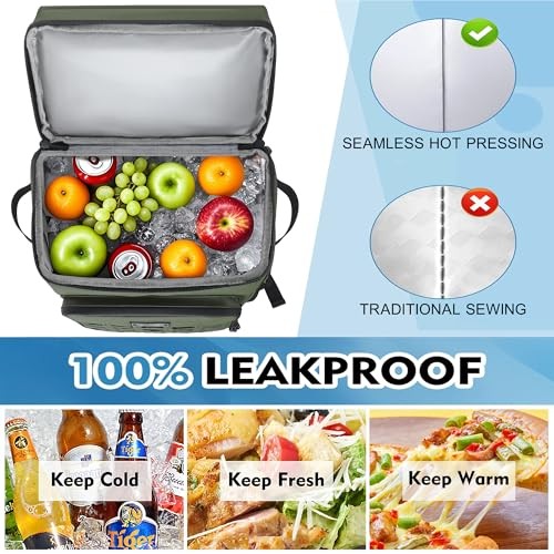 Cooler Backpack Insulated Waterproof for Men and Women, 2 Insulated Large Green