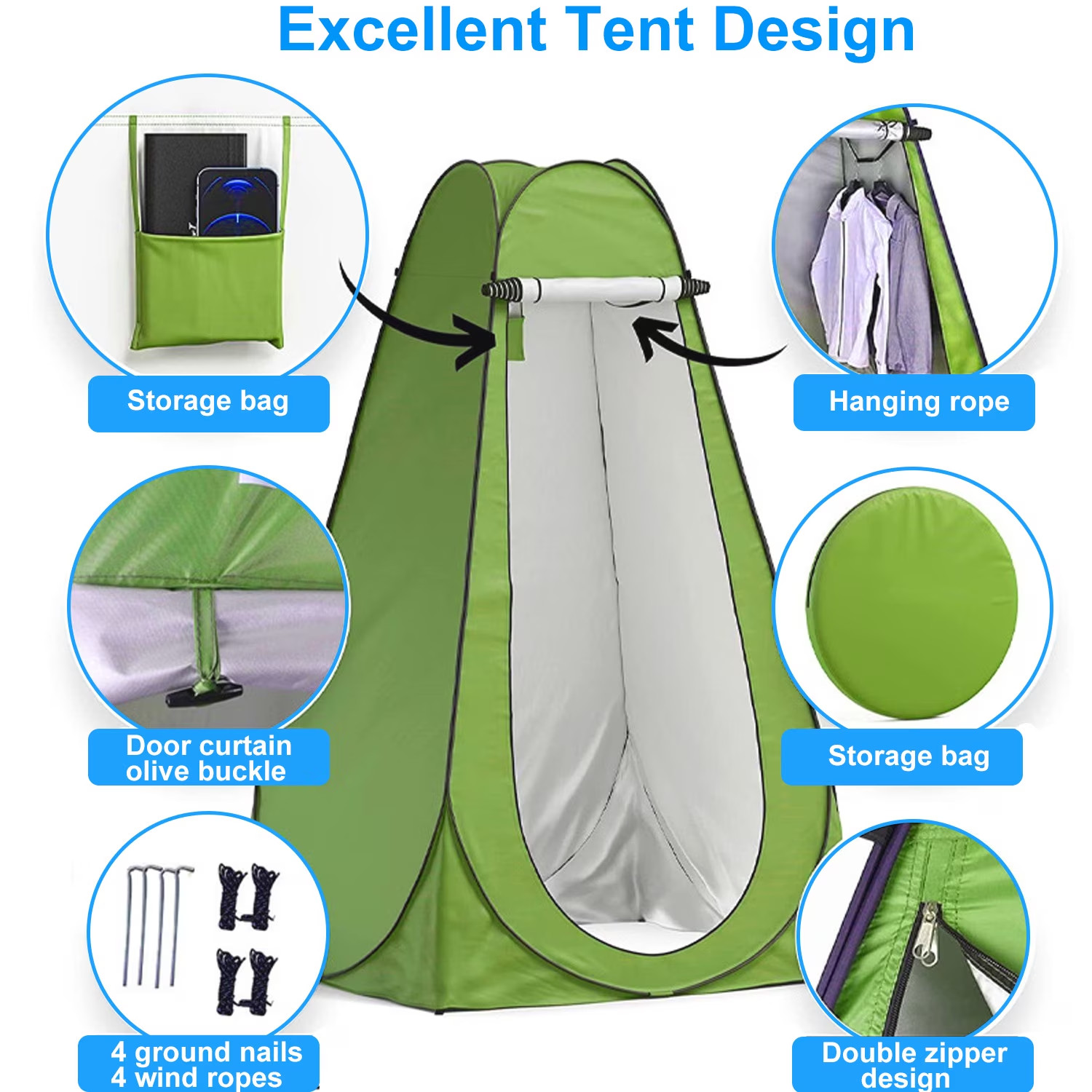 Portable Foldable Camping Toilet Set with Privacy Tent Ergonomic Potty Black