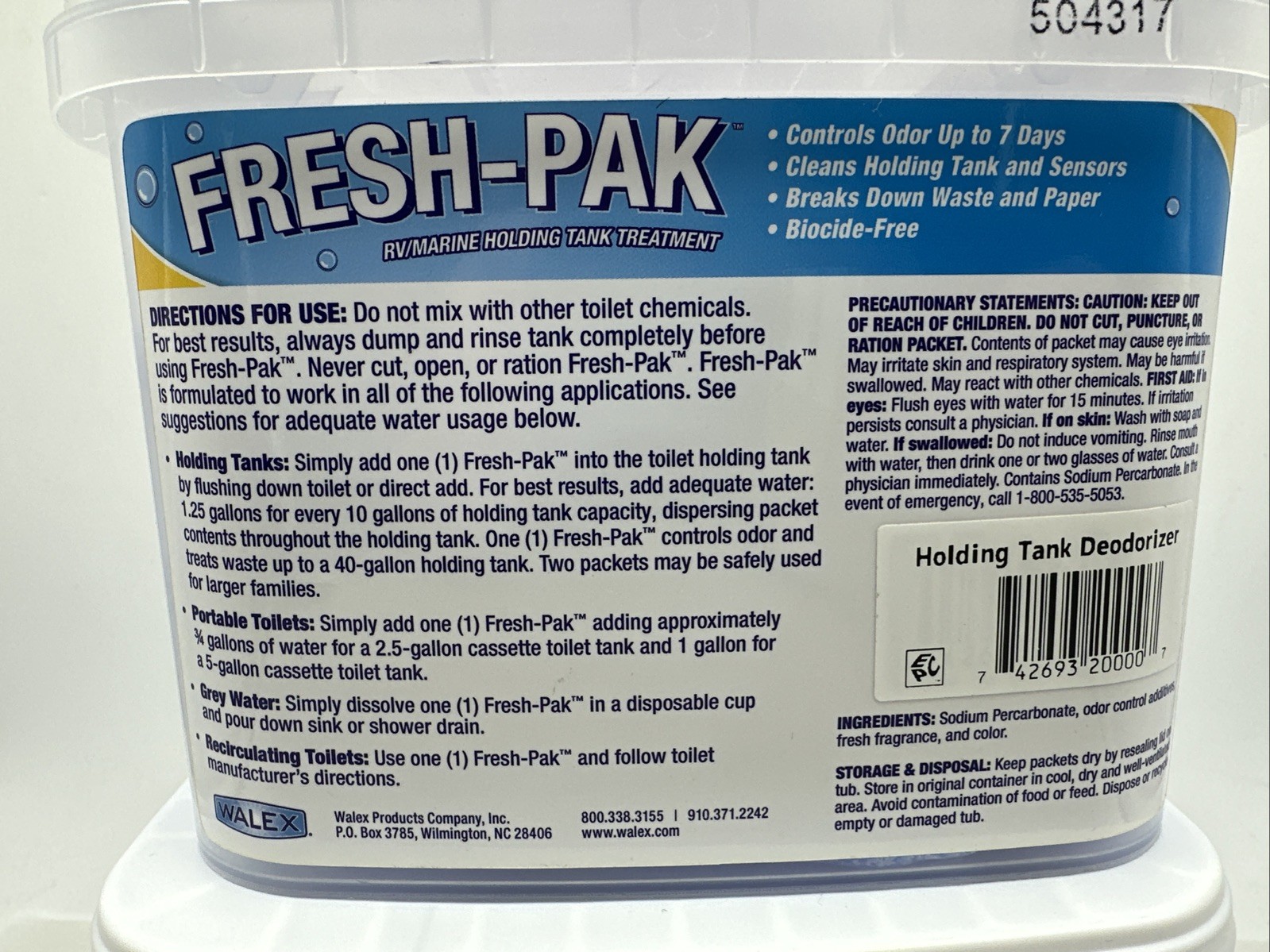 Walex Fresh-Pak Rv/Marine Holding Tank Treatment – Black Water Holding LOT of 2