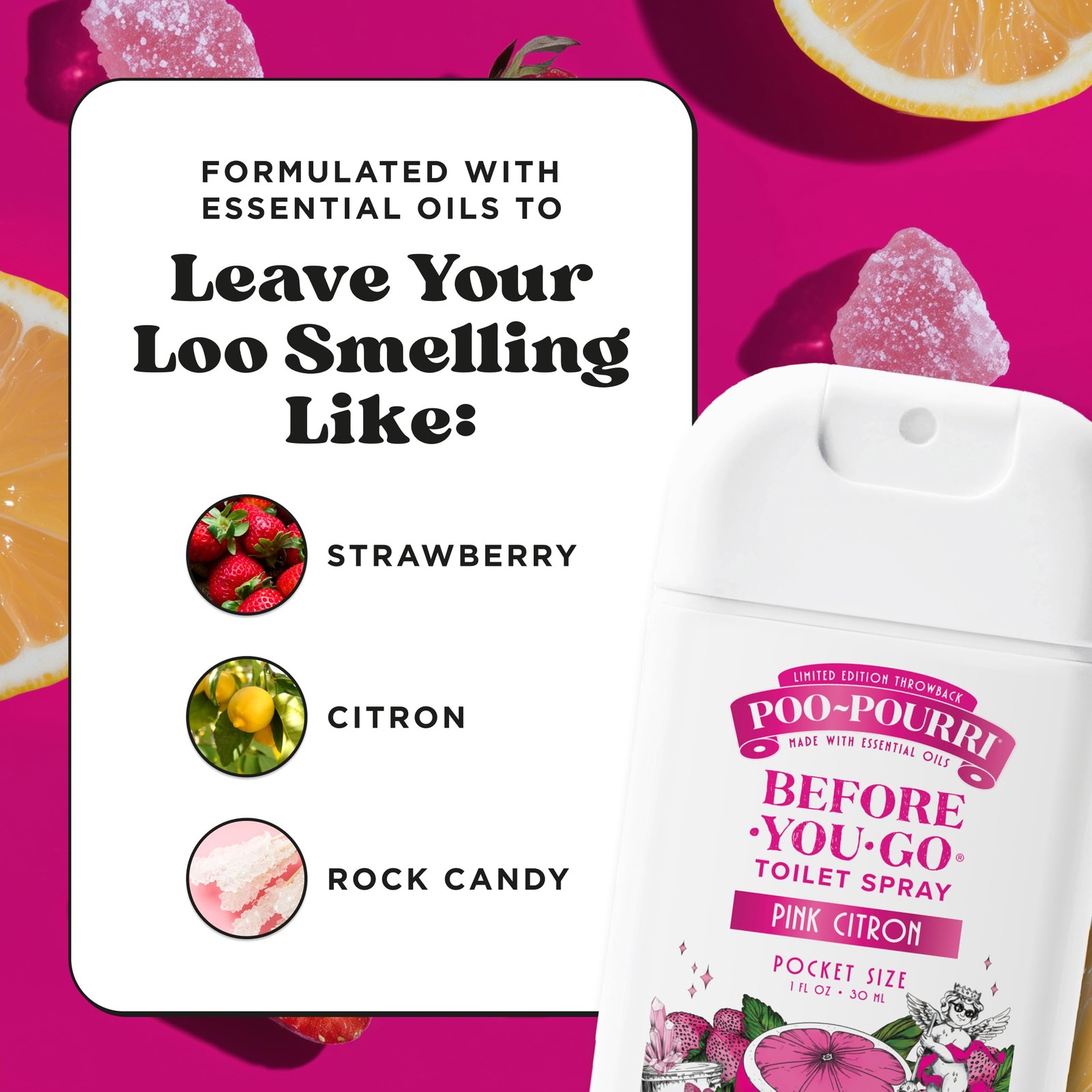Travel Toilet Spray, 1 Fl Oz, Pink Citron, Odor Eliminator, TSA Approved