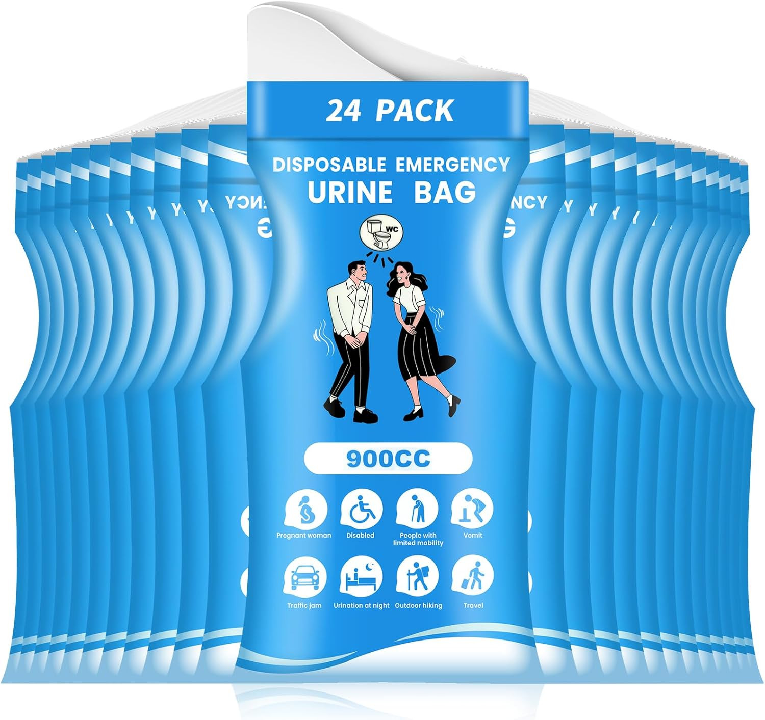 12/24 Pcs Disposable Urine Bags, 3Rd Generation 900ML Emergency Portable Pee Bag