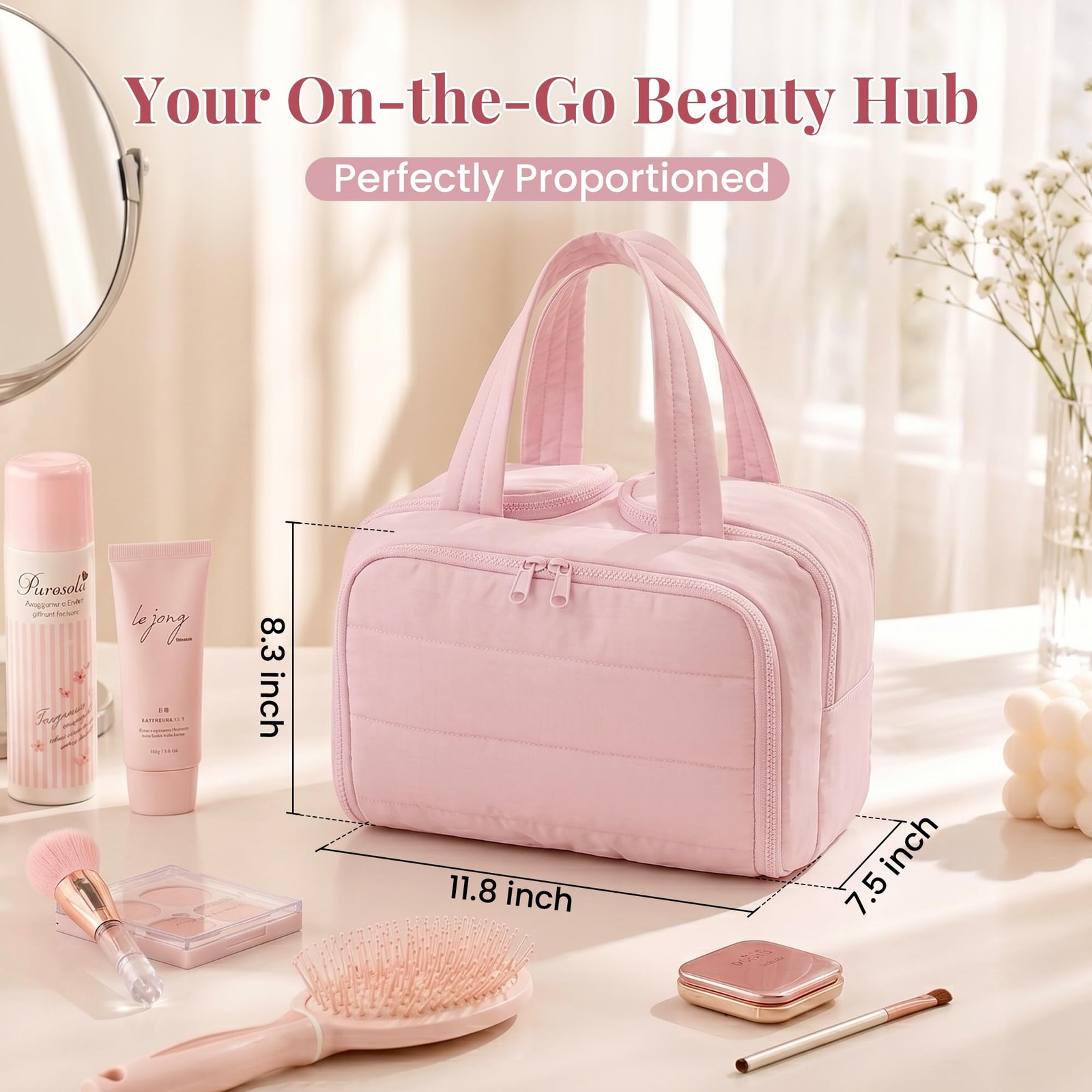 todbown Travel Toiletry Bag: ​​ Large Capacity, 4 X-Large, Soft Pink