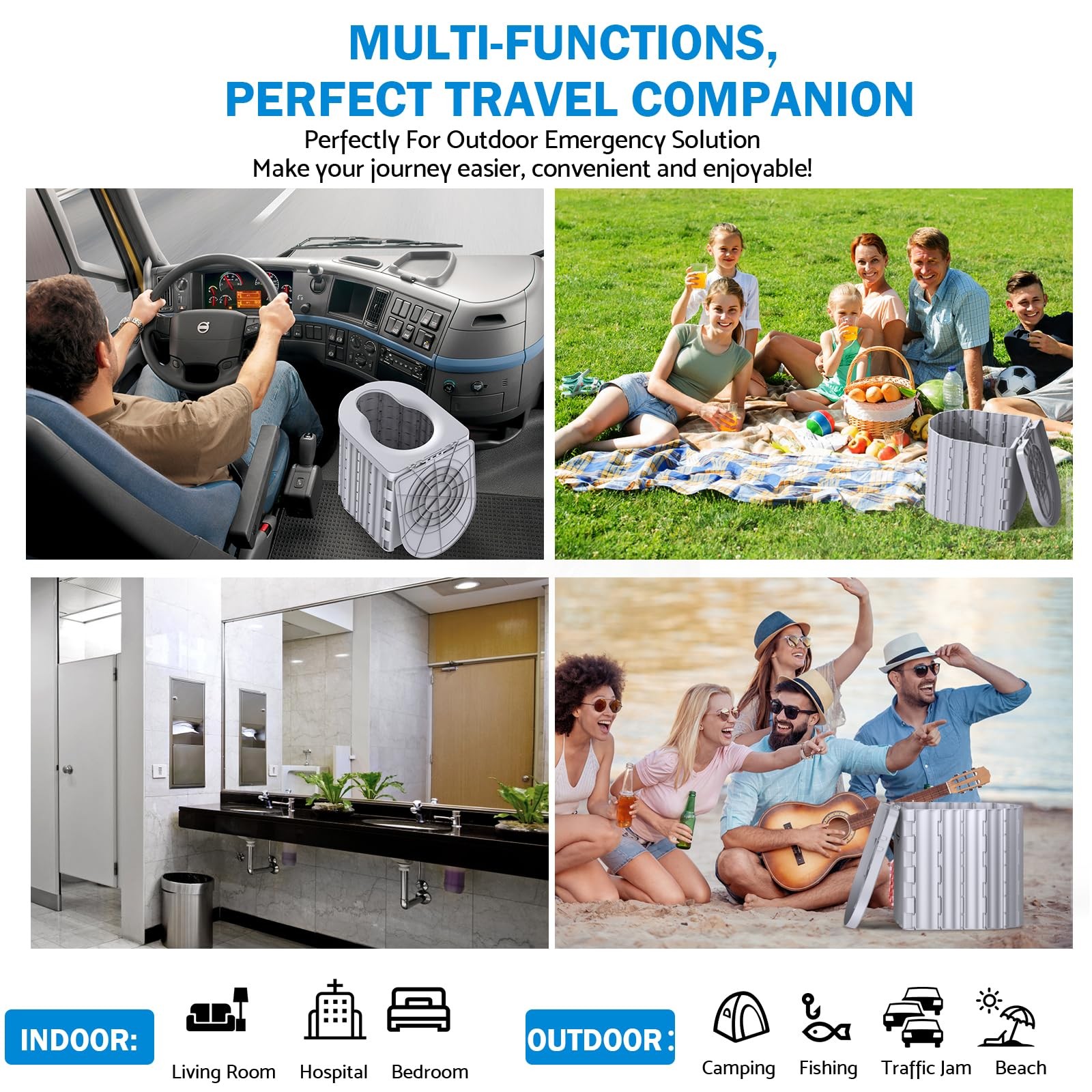 Portable Camping Toilet 15 Inch Adult Potty Heavy Duty 450 Lbs RV