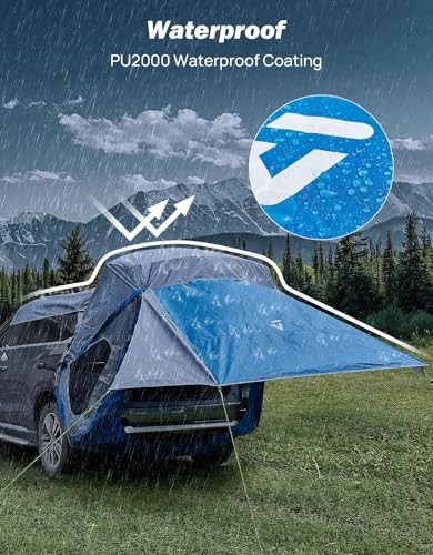 SUV Tailgate Tent with Three Sides Awning and Poles, Water Large-New Grey Blue