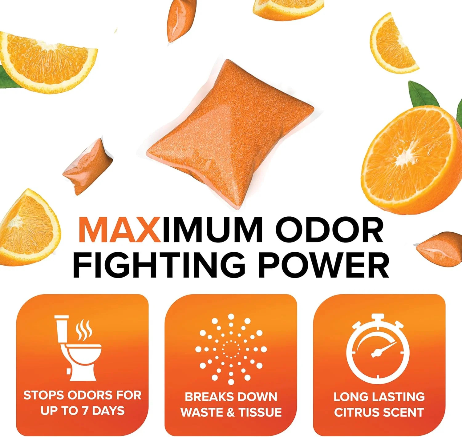 Camco TST MAX RV Toilet Treatment Drop-INs – Orange 30-pk – Made in the USA | Co