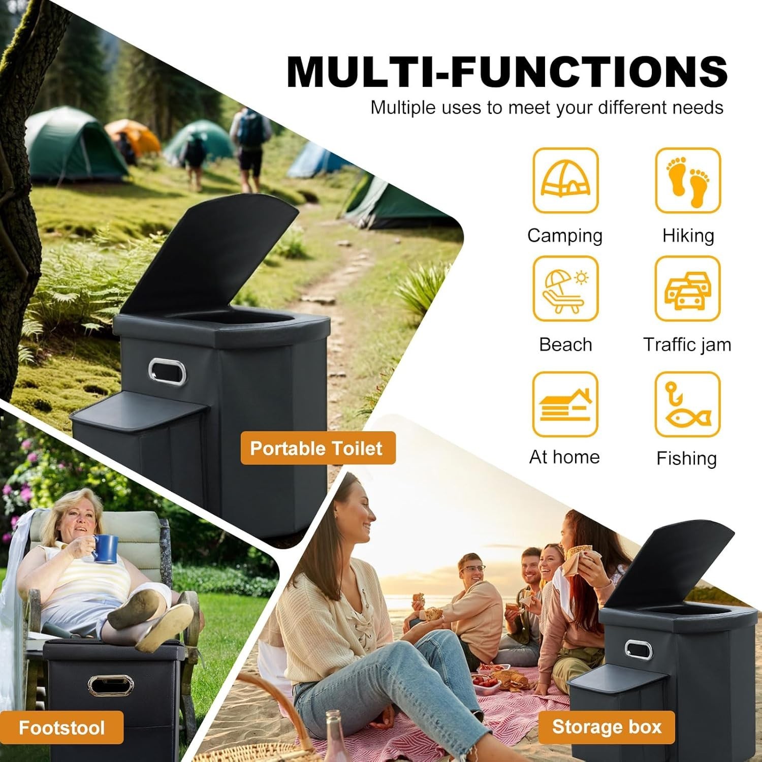 Portable Toilet Adult Kids Camping Folding Travel Toilet Car Hiking Beach