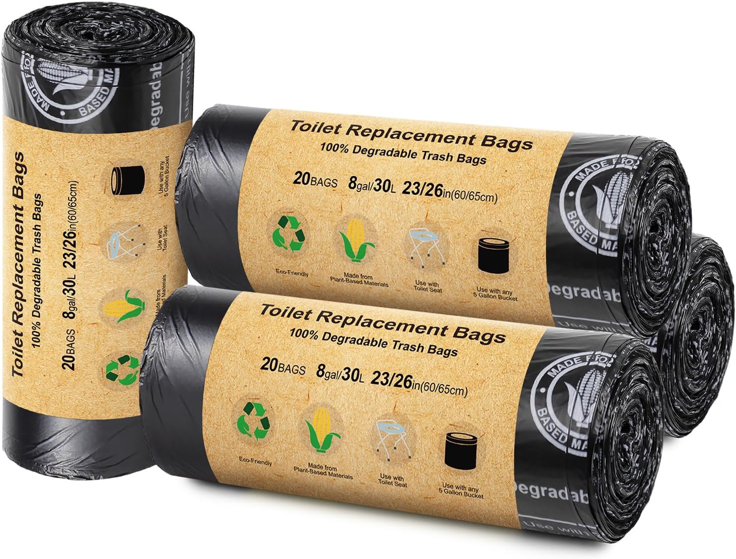 80 Count Toilet Replacement Bags, 8 Gallon, 30 Liter, Heavy Duty 1 Mil, Compost