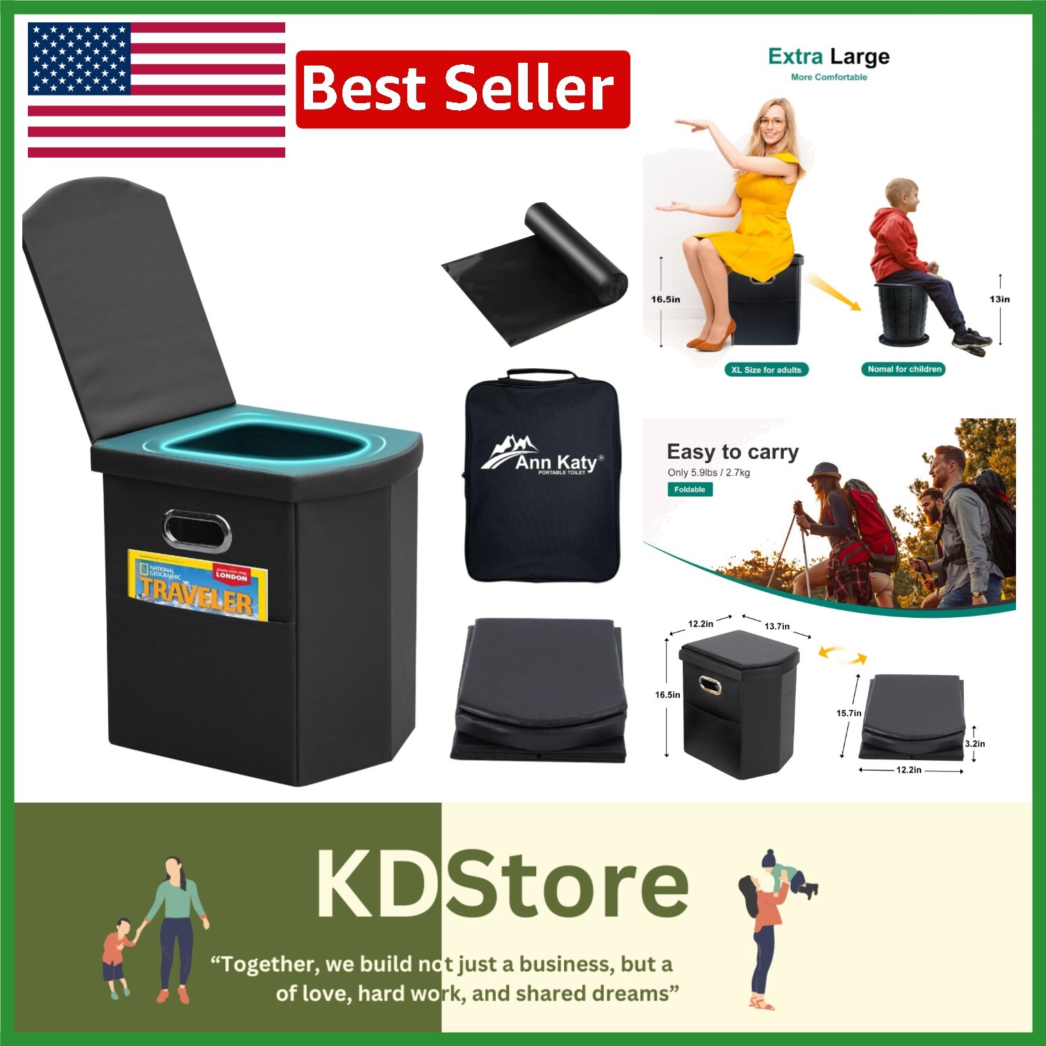Folding XL Portable Toilet for Adults – Compact Travel Solution for All Outdoors