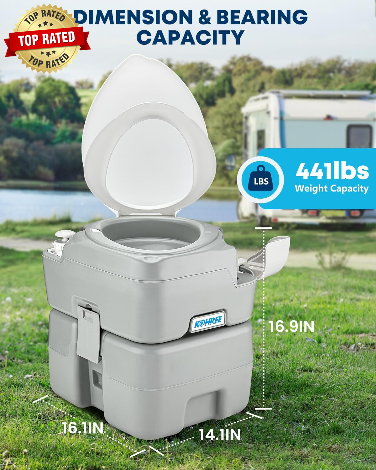 Camping Toilet Portable 5.3 Gal: 20L Porta Potty for Adults with Diagonal Elonga