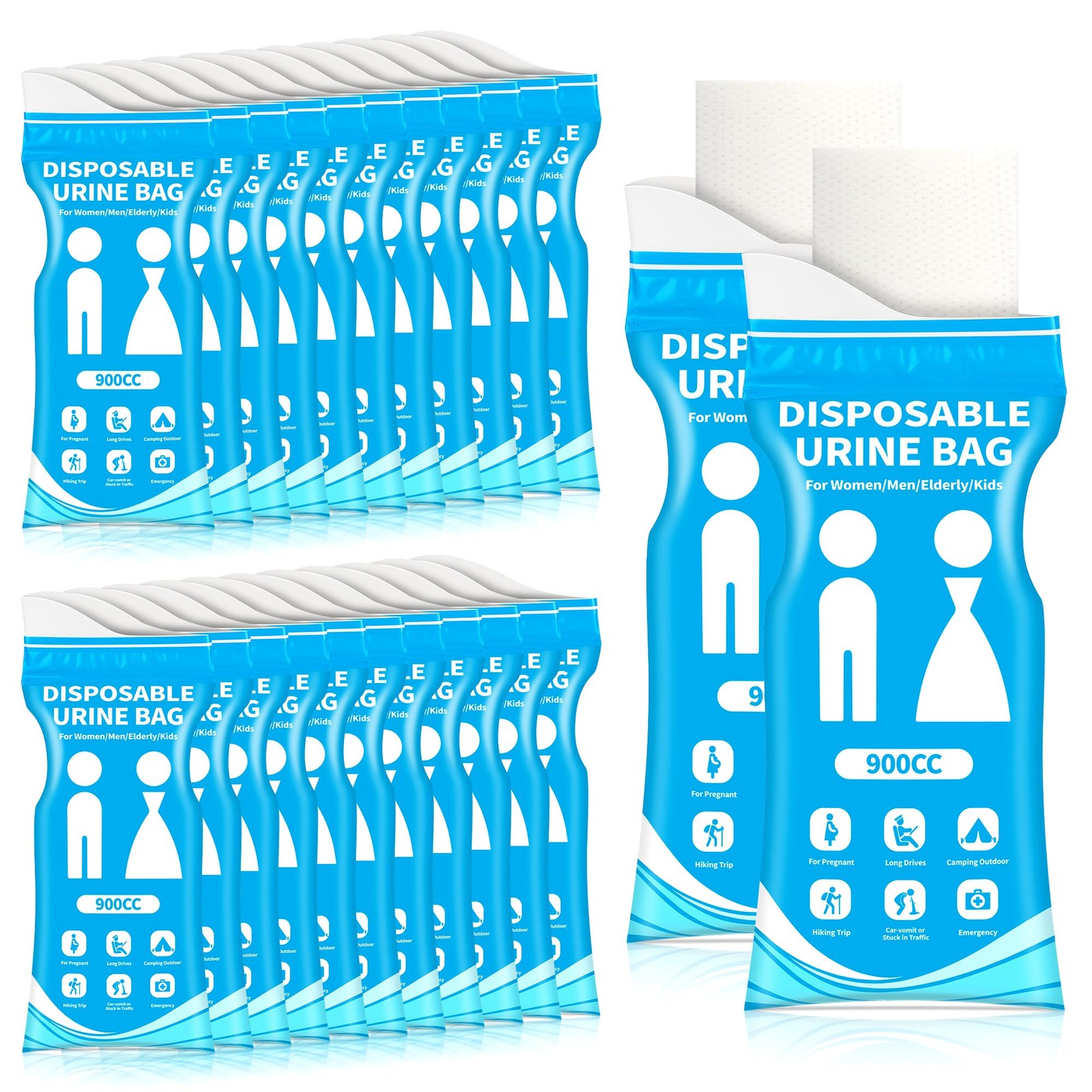 900ml Disposable Urine Bags Camping Travel Emergency Portable Toilet 24 Pack