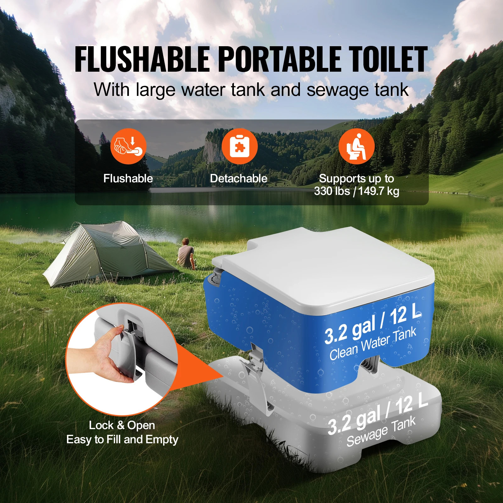 SucceBuy Portable Toilet for Camping Porta Potty Push Button Pressurized Flush
