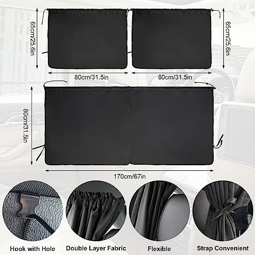 3PCS Car Privacy Curtains,Car Curtains 1 Rear Seat & 2 Side Black（4pcs）