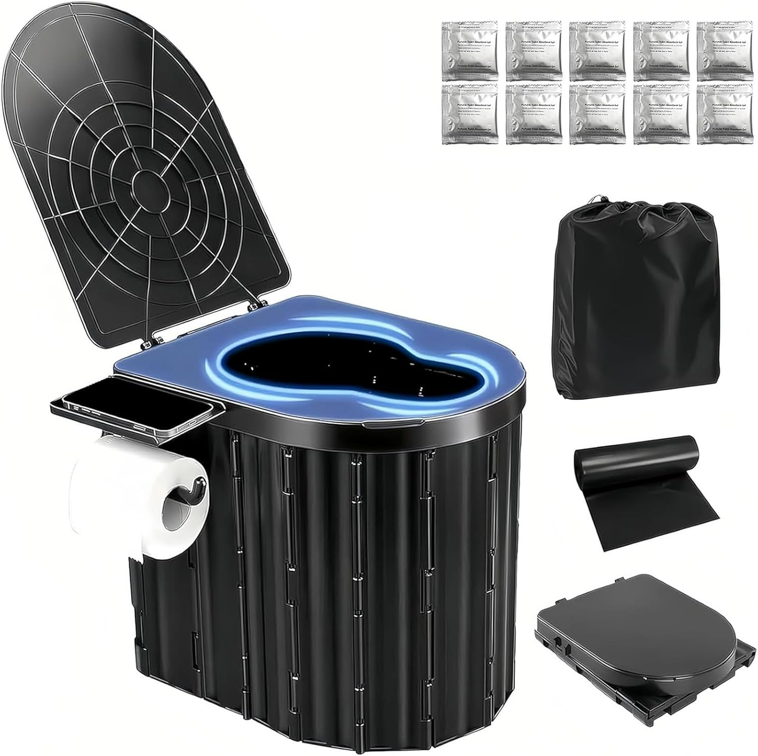 Portable Camping Toilet for Adults with Urine Gel & Leak-Proof Bags | Washable,