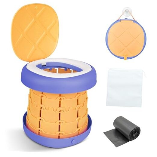 Portable Toilet Camping Foldable Potty Travel Toilet Adjustable Yellow&Purple