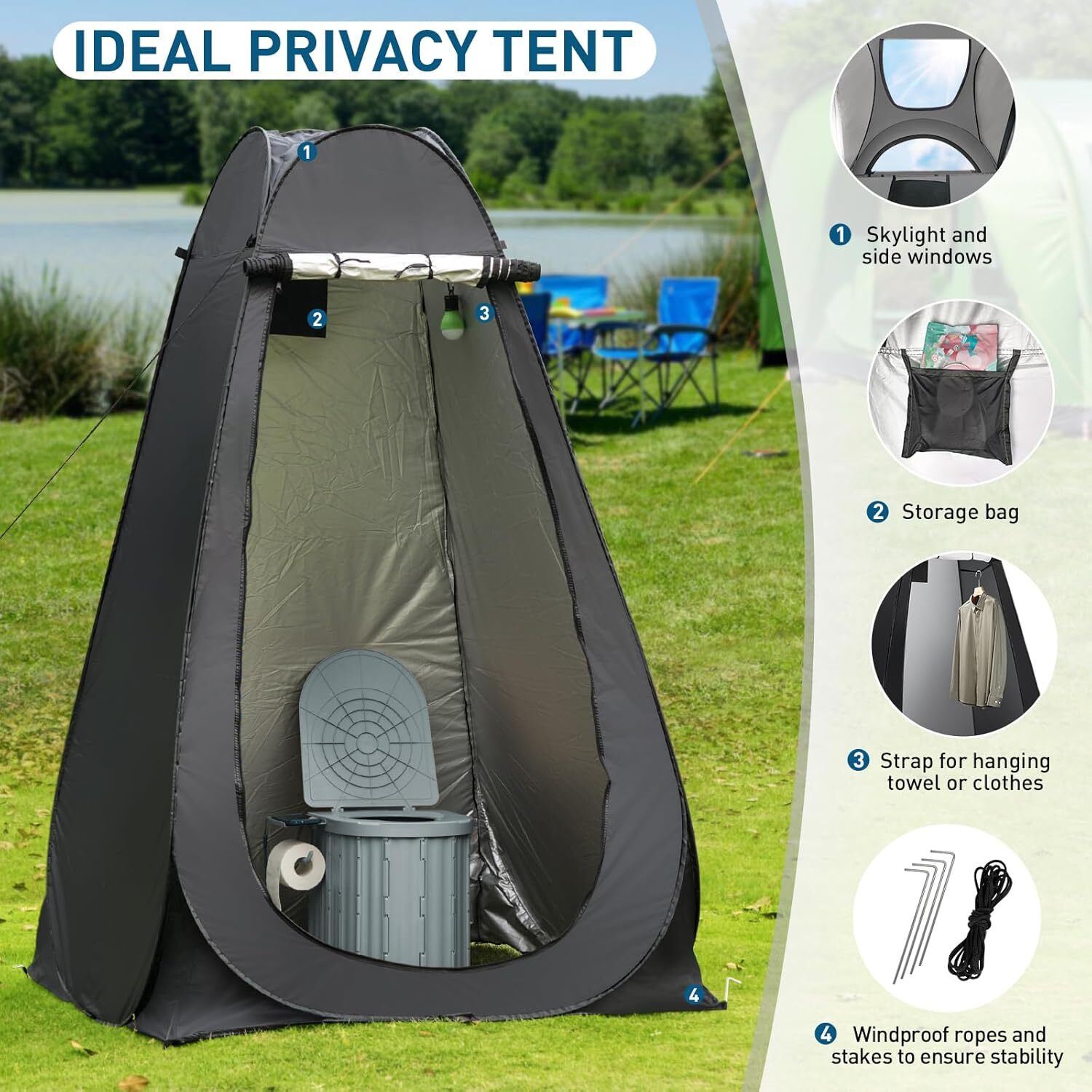 Portable Camping Folding Toilet with Pop-Up Privacy Tent 400 Lb Camping Bathroom