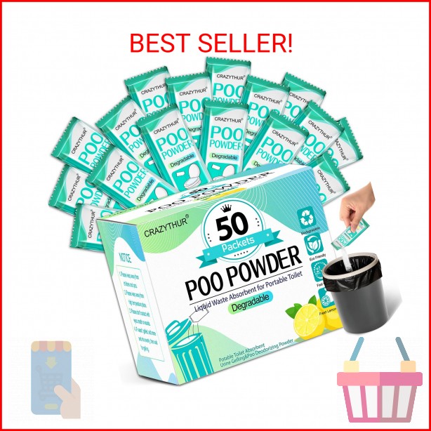 CRAZYTHUR Portable Toilet Gel, 50 Packets Camp Toilet Portable Gel, Poo Powder w