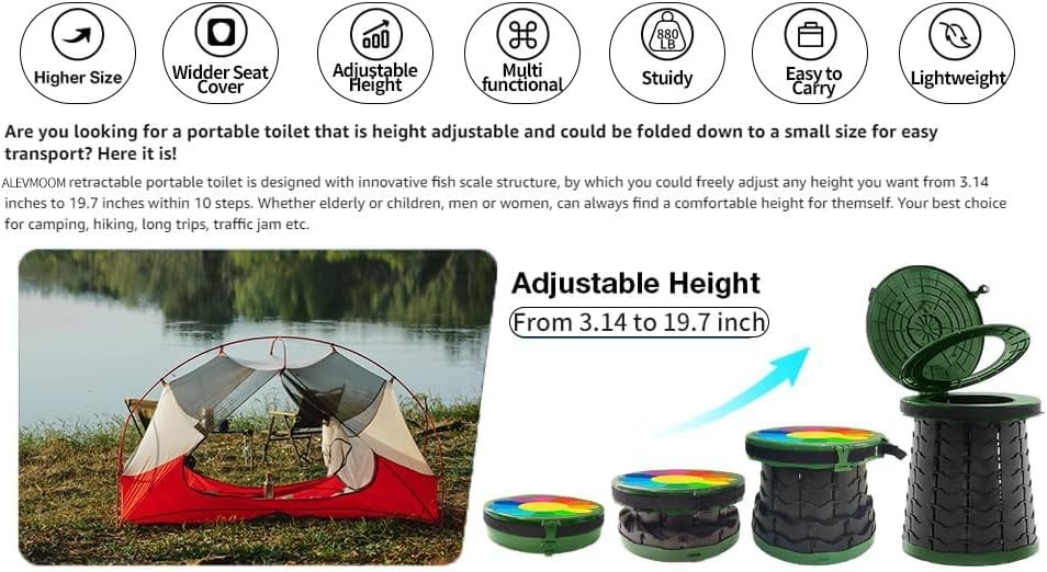 Foldable Camping Toilet, Mobile Toilet with Carry Bag and 7 Rubbish Bags, Carry…
