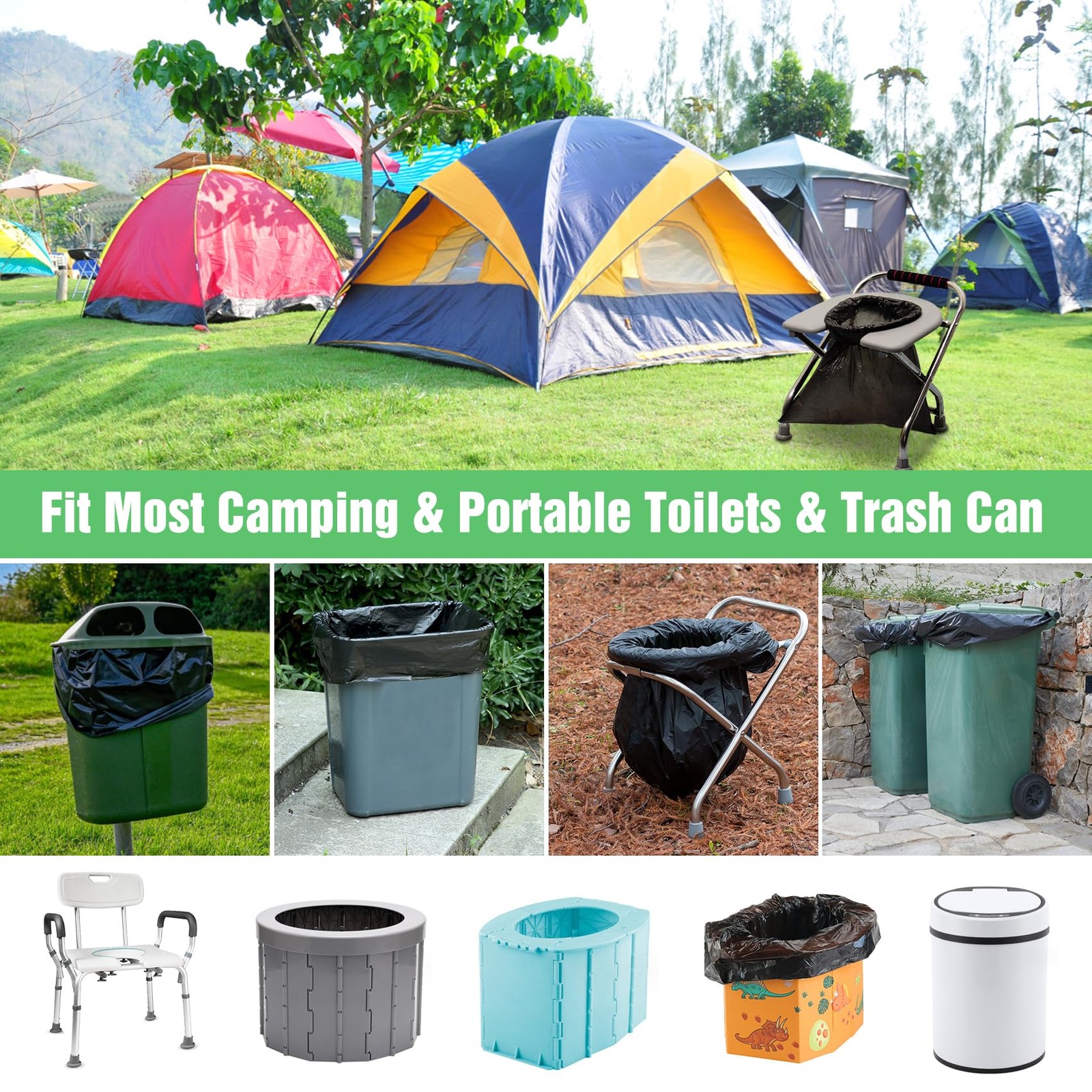 120 Portable Camping Toilet Bags 8 Gallon Emergency Camp Potty Poop Bags for