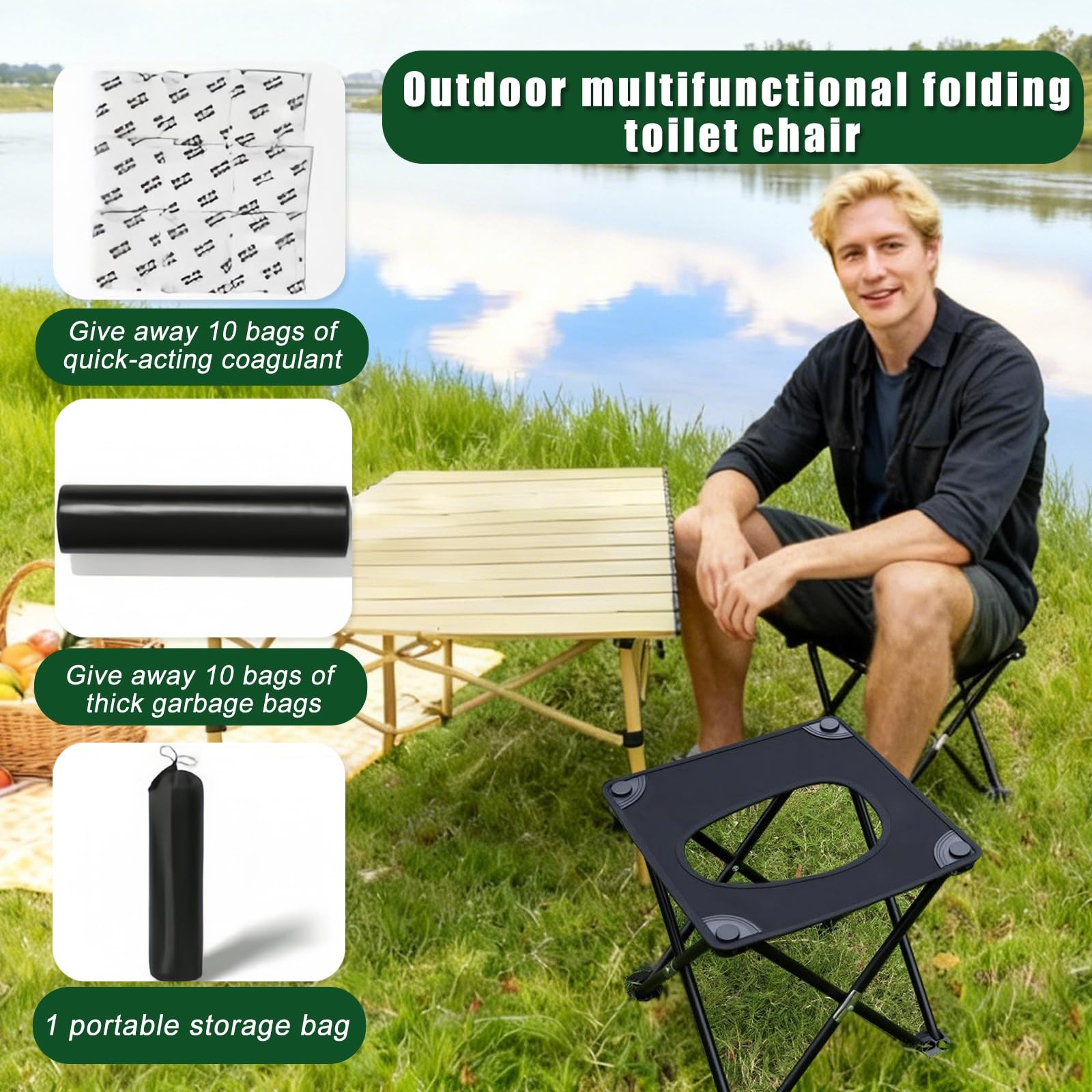 Portable camping toilet for adults, compact folding travel toilet with cover …