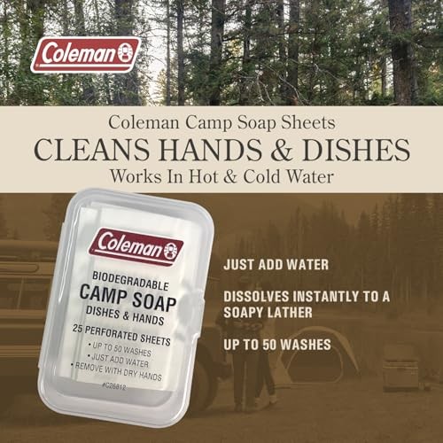 Coleman Camp Soap Sheets – 25 Travel Soap Sheets for Camping, Hiking &
