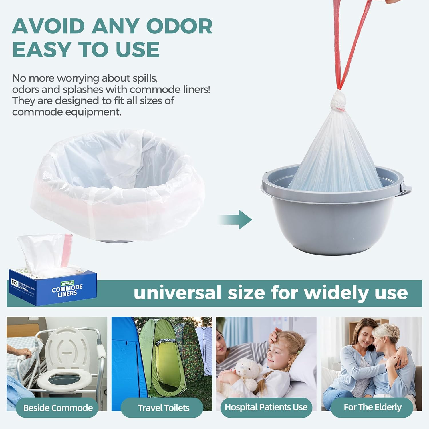Bedside Commode Liners Disposable 120 Pack Commode Bags for Portable Toilet Chai
