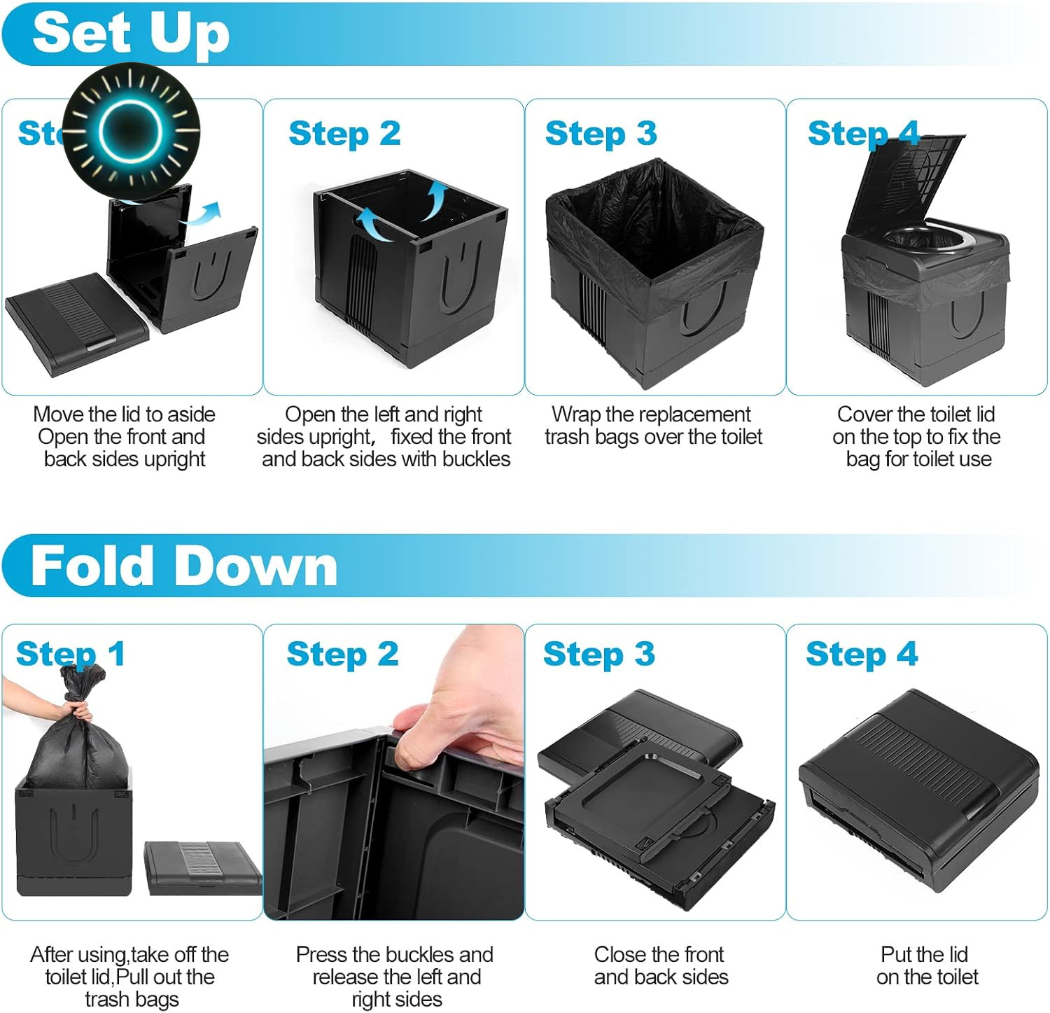 XXL Portable Toilet Camping Toilets for Car Indoor Outdoor Commode Foldable T…