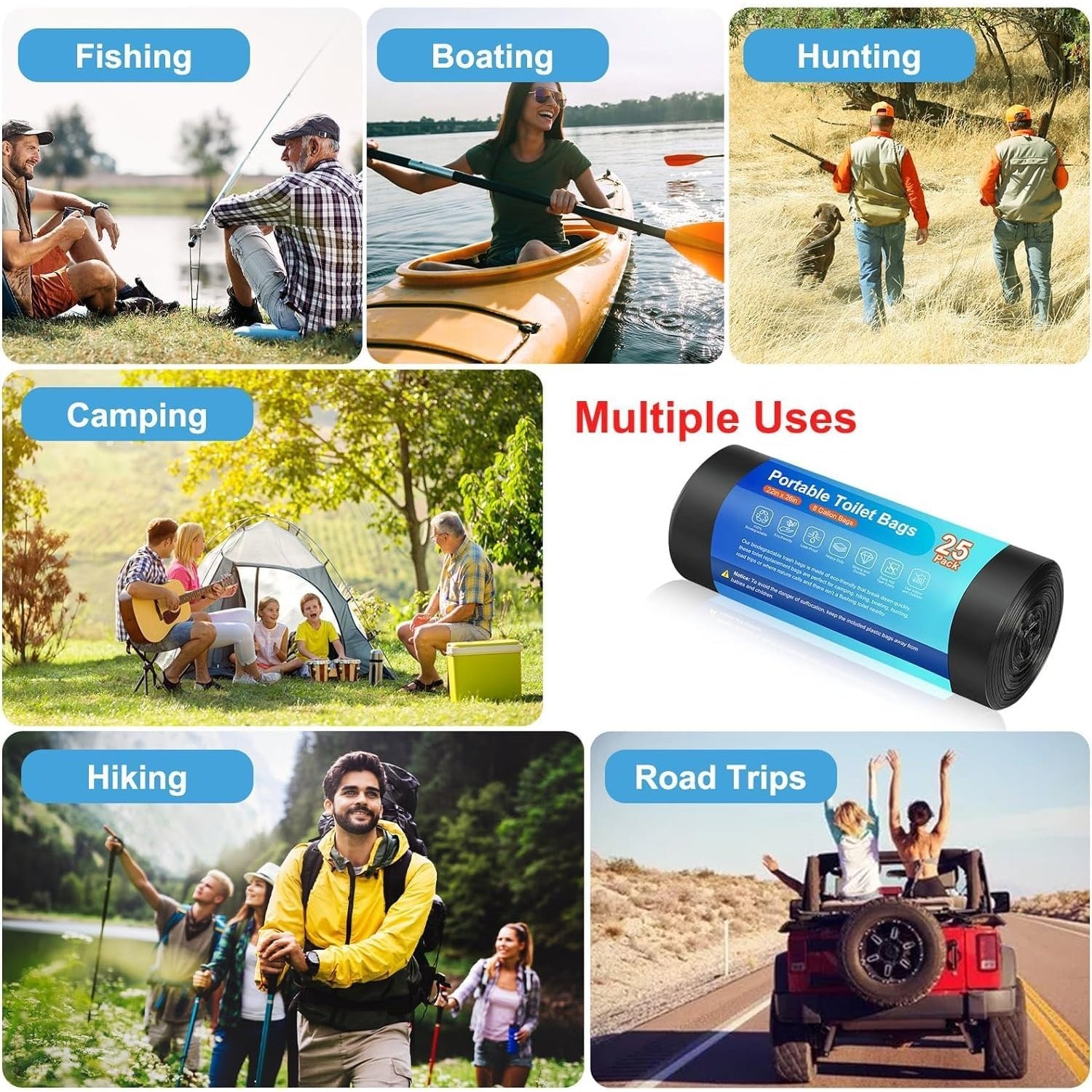 25 Biodegradable Camping Toilet Bags for 5 Gallon Bucket Portable Waste