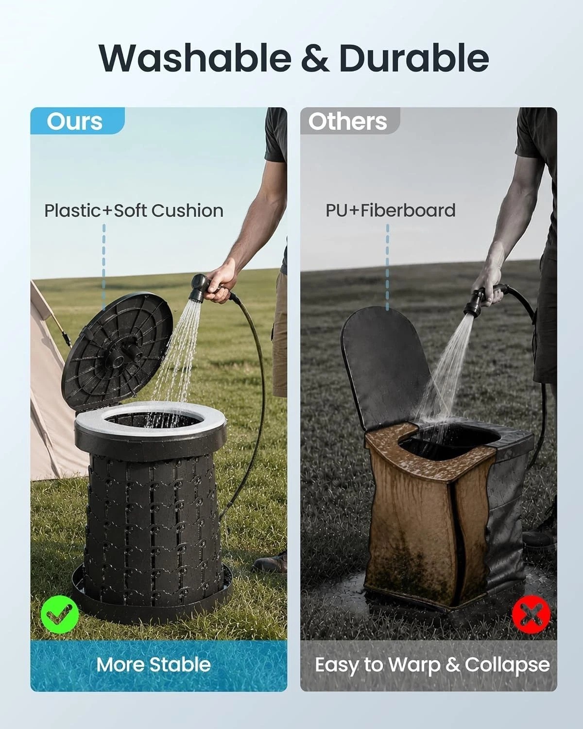 Comfortable Foldable Camping Toilet – Charcoal Black with User-Friendly Features