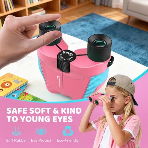 15×25 Compact Binoculars for Kids – Small Binoculars Lightweight with Pink