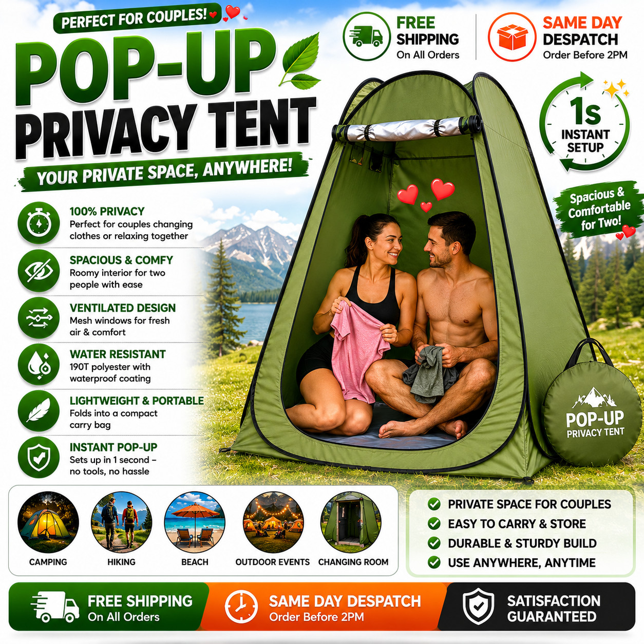 Portable Privacy Tent Camping Shower Toilet Changing Shelter Pop Up 2 Window