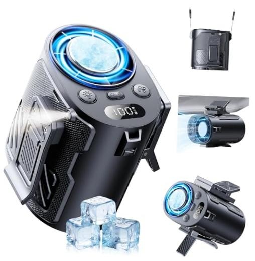 Portable Waist Fan with Ice Cooling, 4-in-1 Clip-On Fan for