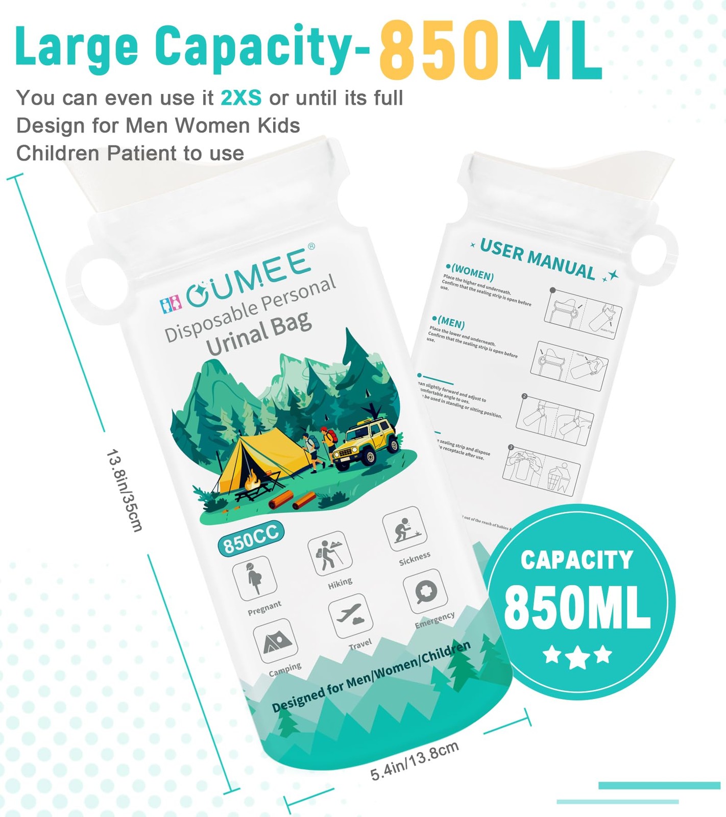 850ML Emergency Disposable Urinal Bags, 8/12/20/28 Pcs