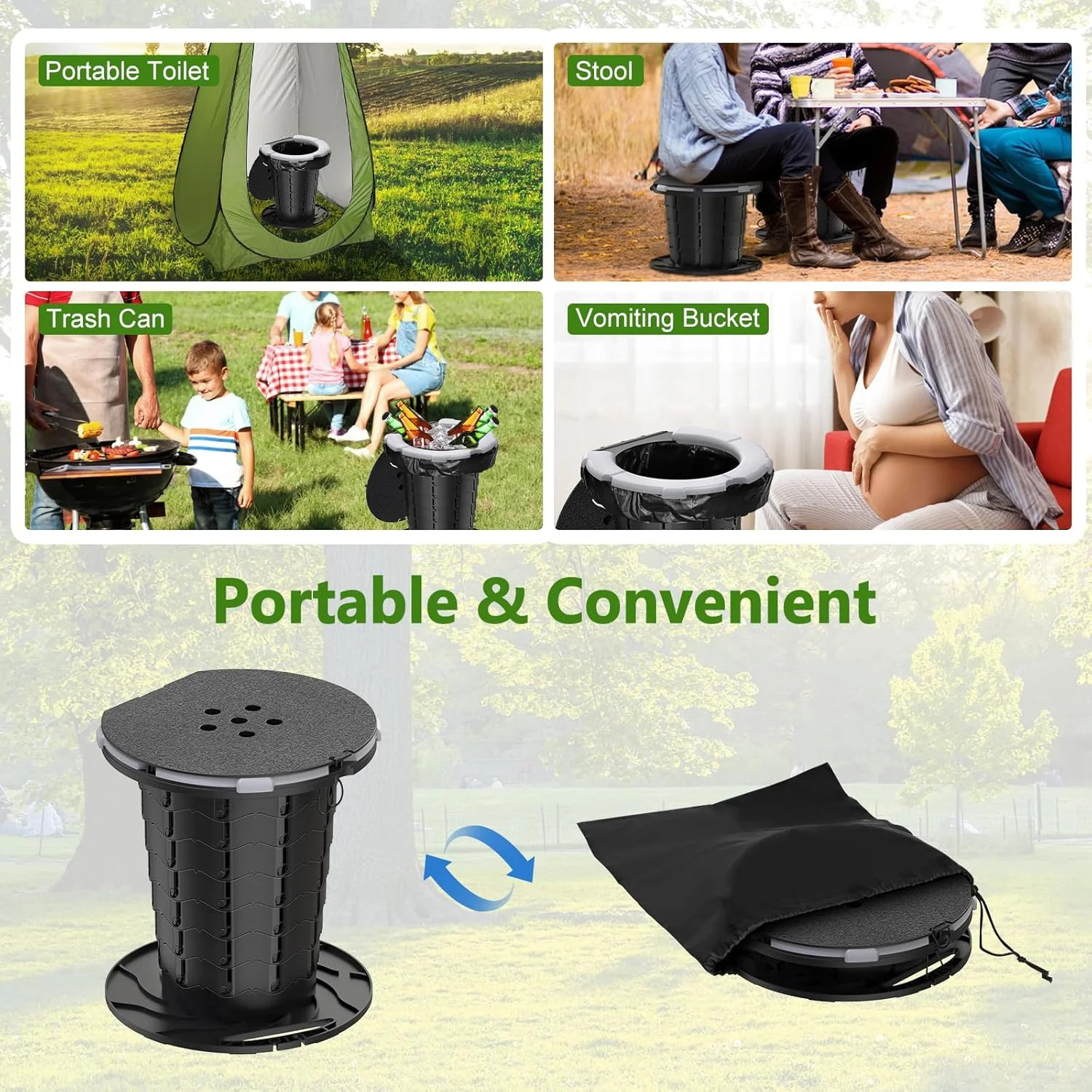 BLIKA Upgraded Retractable Portable Toilet with Soft Cushioned Seat, 350LBS Fold