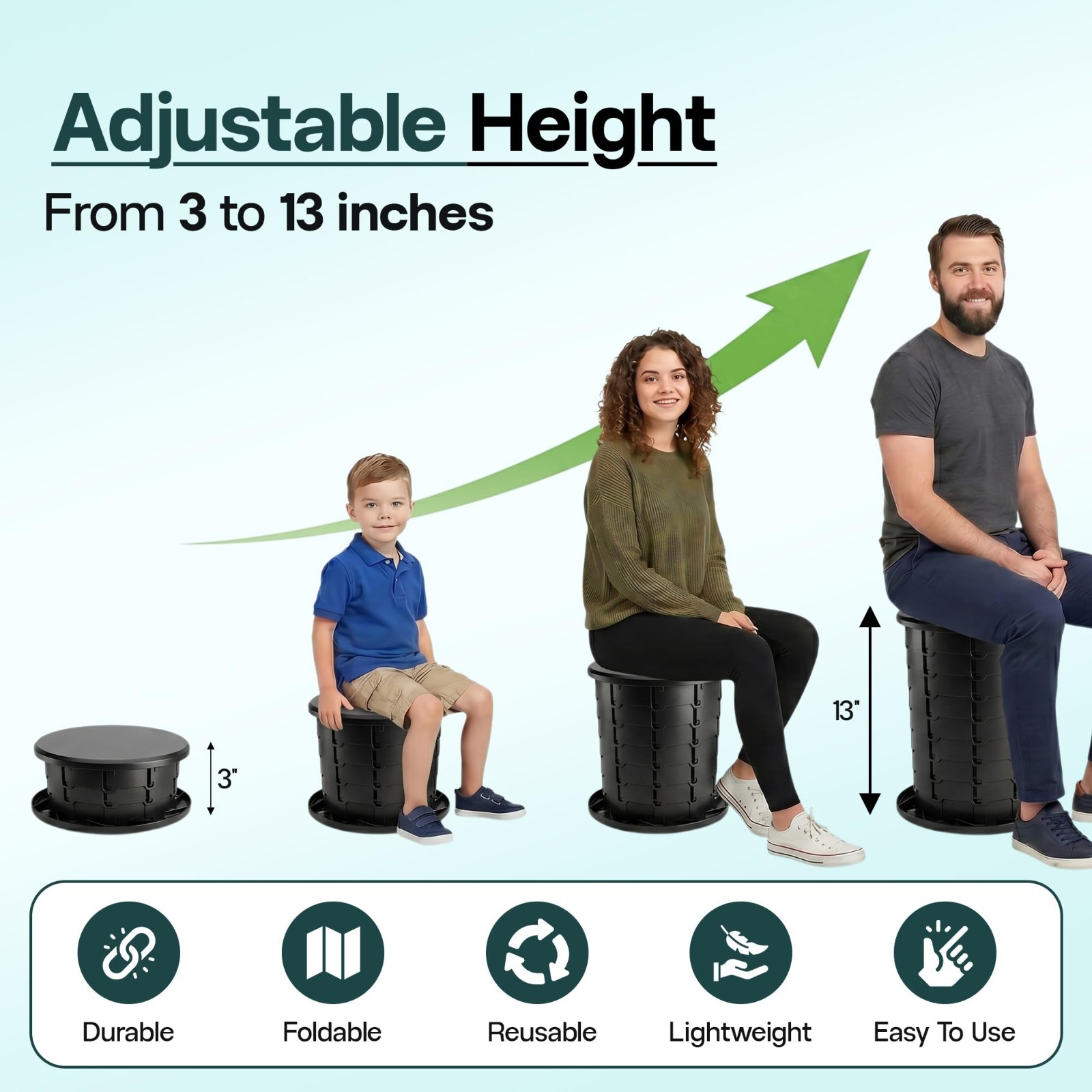 Portable Camping Toilet – 400 lbs Capacity | Foldable & Adjustable 13″ Height |