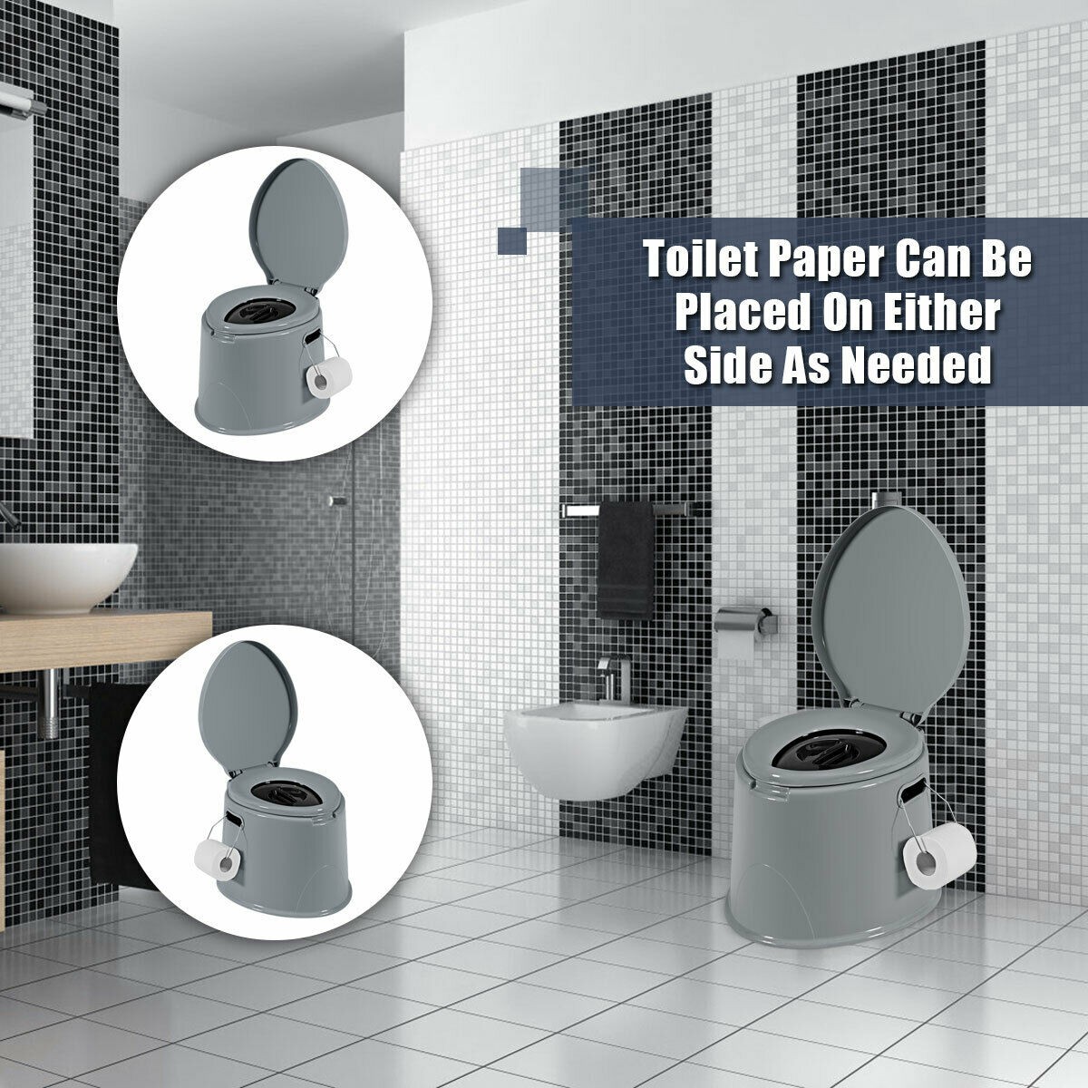 Portable Travel Toilet Indoor Outdoor W/Paper Holder Camping Hiking Boating