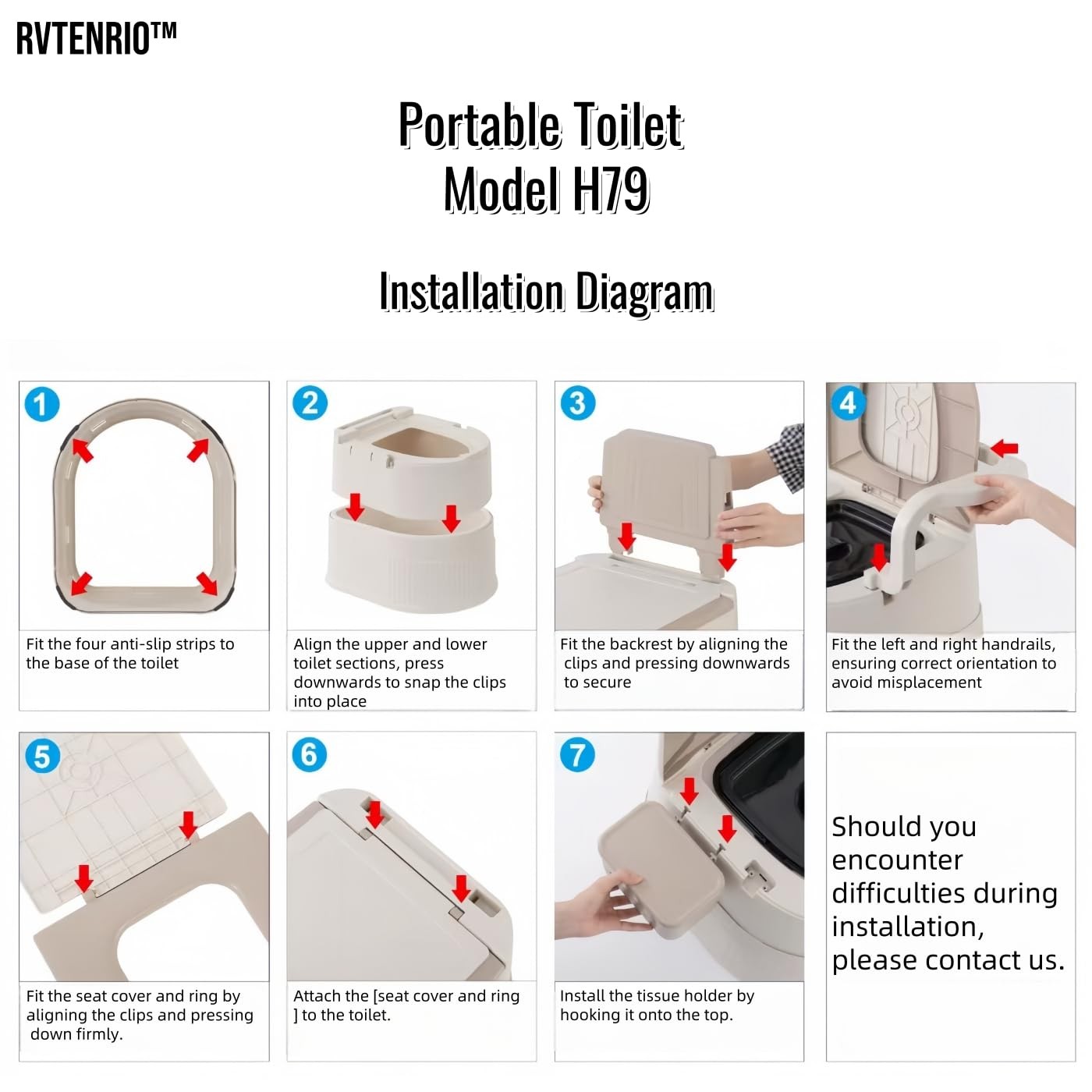 RVTENRIO Portable toilet seat with armrests, with lid, with tissue holder, wi…