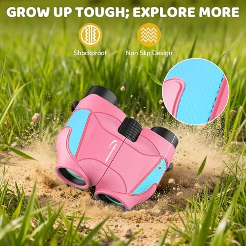 15×25 Compact Binoculars for Kids – Small Binoculars Lightweight with Pink