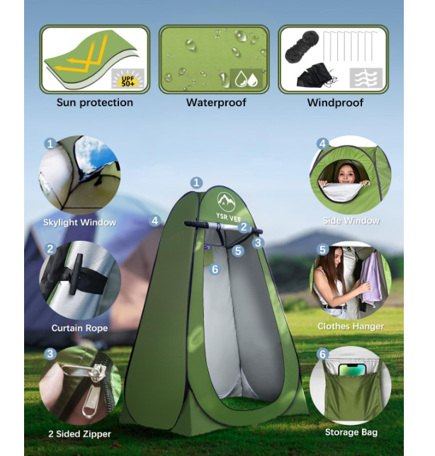 Inodoro portátil camping con tienda emergente y gel, cómodo para todos. Nuevo