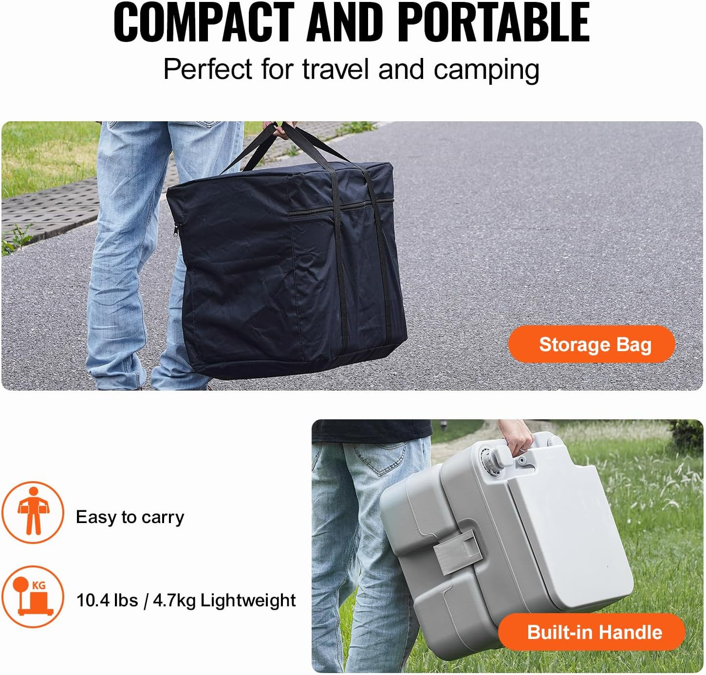 Portable Toilet for Camping, RV Toilet with Carry Bag, 5.3 Gal Waste Tank & 3.2