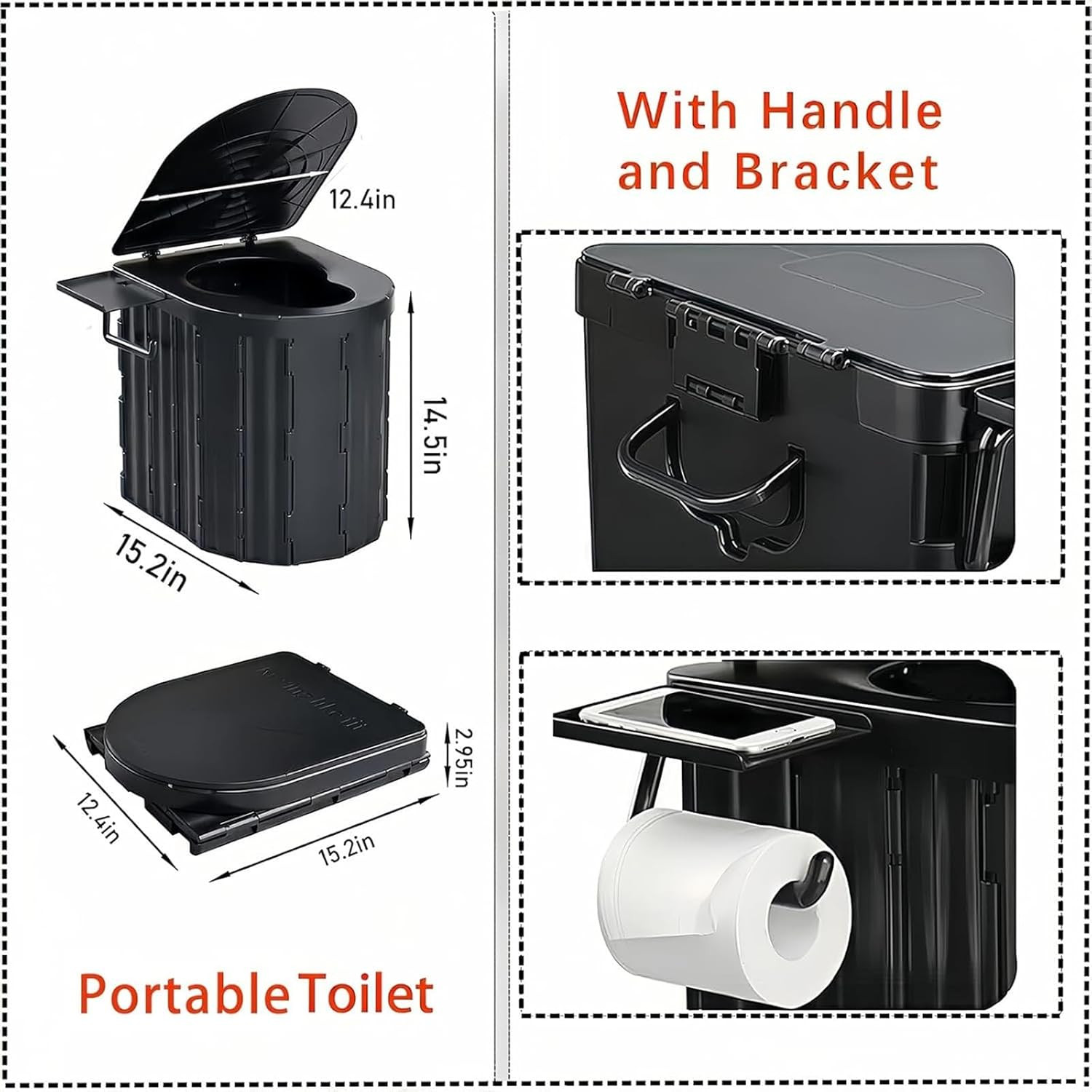 Portable Camping Toilet for Adults with Urine Gel & Leak-Proof Bags | Washable,