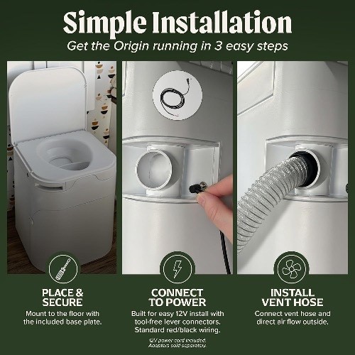 Origin 12V Electric Composting Toilet Grade Compact, Odorless, Off-Grid Solution