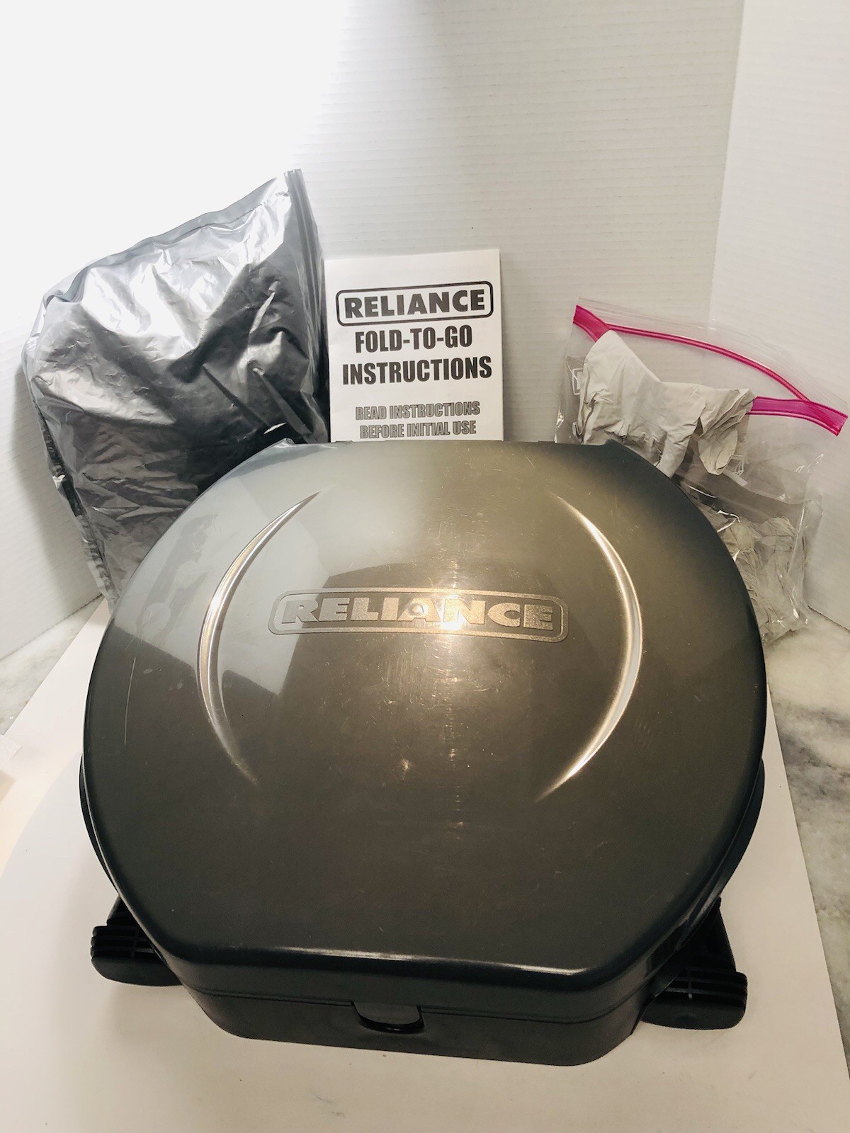 Reliance FOLD-to-GO Folding Portable Camping, RV Toilet With One Bag & Gloves