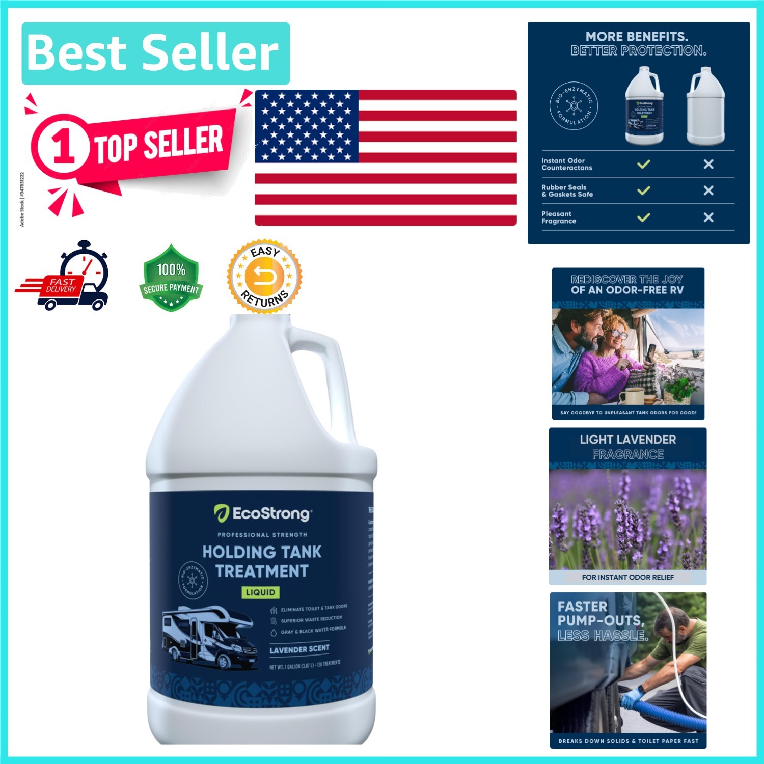 RV Toilet Treatment: 128 Fl Oz Black Tank Odor Eliminator – Lavender Scented