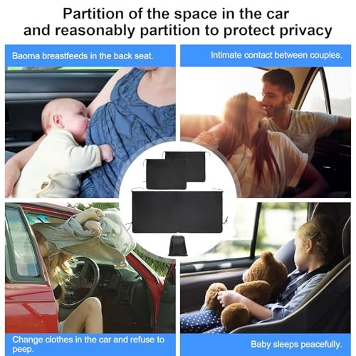 3PCS Car Privacy Curtains,Car Curtains 1 Rear Seat & 2 Side Black（4pcs）