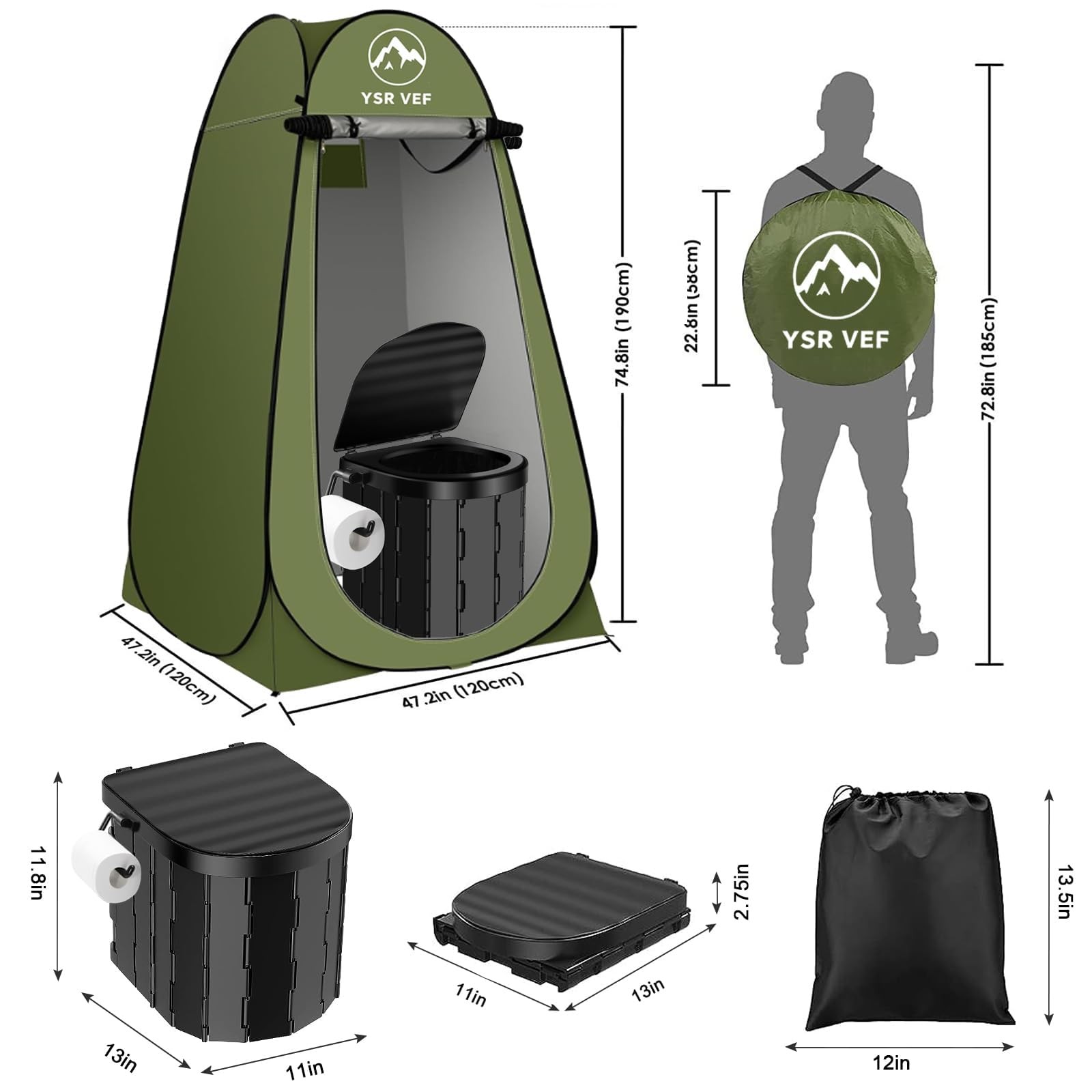 Portable Camping Toilet Kit with Pop-Up Privacy Tent, Washable Outdoor Shower…