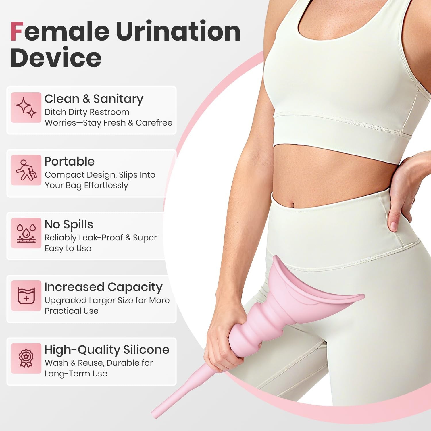 Portable Female Urinal – Foldable No-Touch Silicone Pee Funnel, Travel & Camping