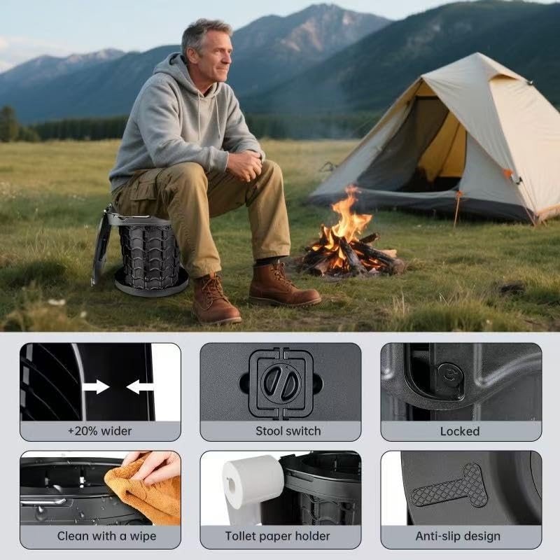 Boreeman XXL Portable camping Toilet, Foldable and Height XXL-18.6″H