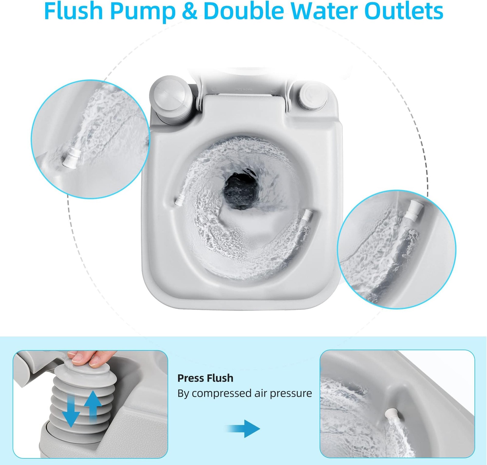 YITAHOME Portable Toilet 2.6 Gallon Camping RV Potty, Double Water Outlet, Pr…