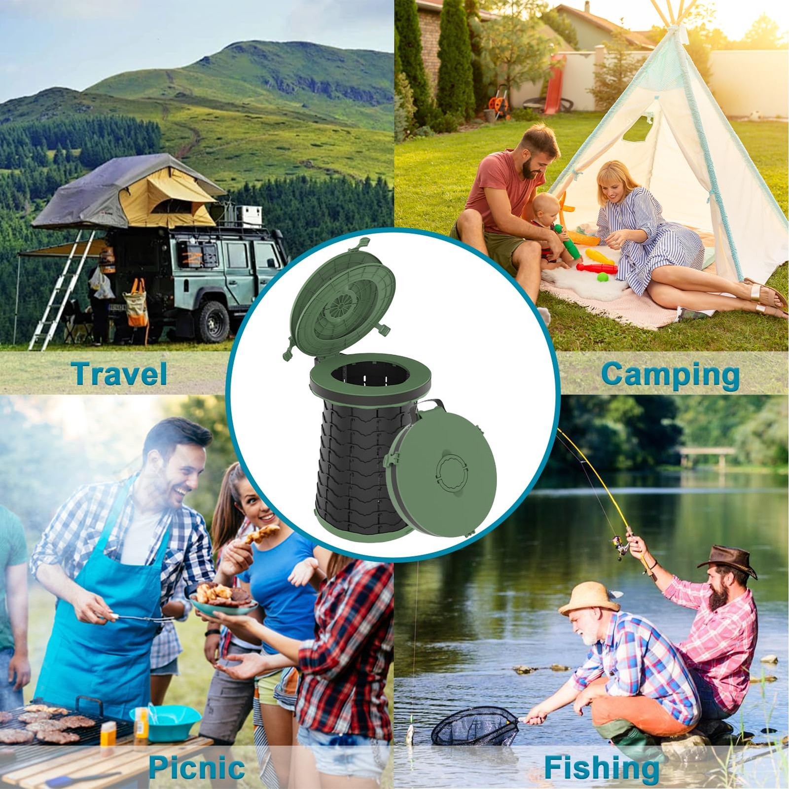 XXL Portable Toilet – 19.7″H Taller Wider Collapsible Adjustable Foldable Cam…