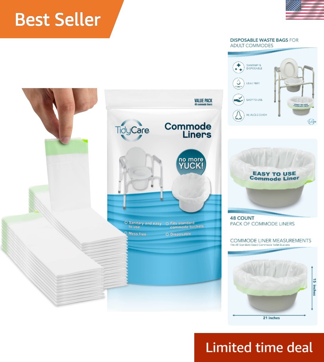 Hygienic 48-Count Commode Liners with Easy Tie Closure – Ideal for Seniors